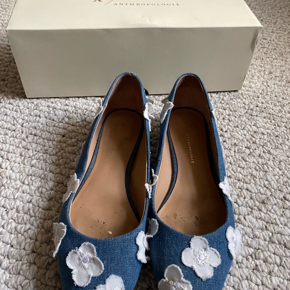 Anthropologie Blue Denim Floral Appliqué Ballet Flat Size 7.5 - Picture 6 of 8